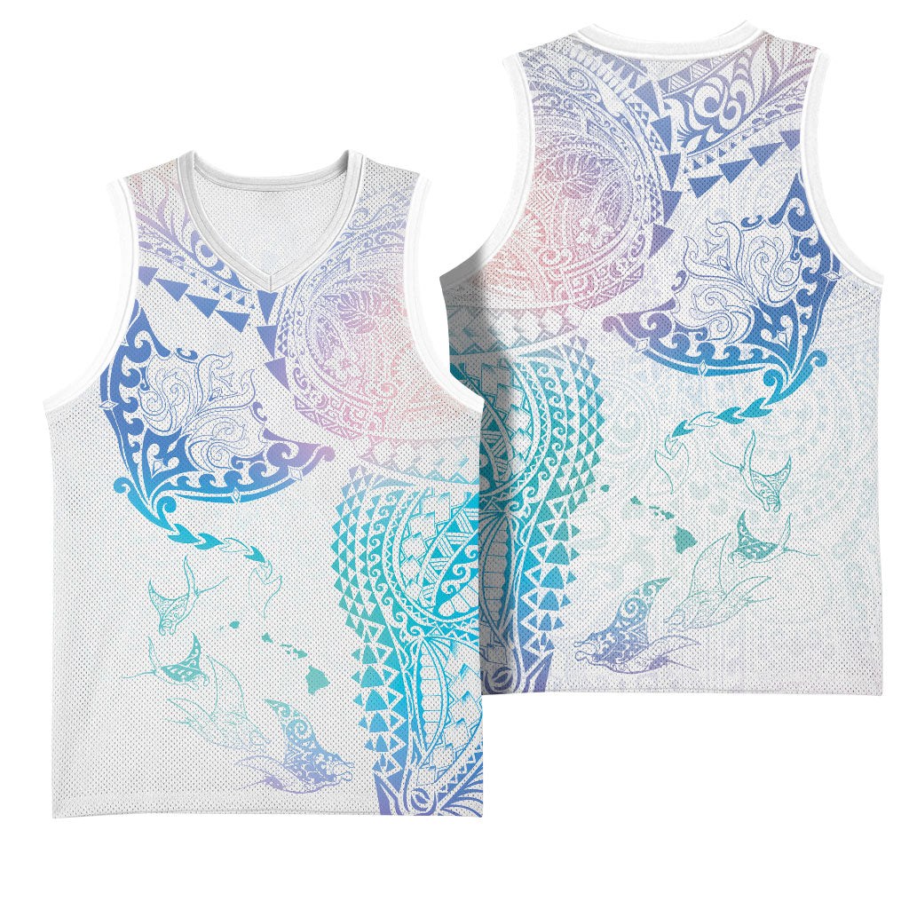 Hawaiian Manta Ray Tribal Basketball Jersey Polynesian Art Motifs Sweet Pastel LT03 - Polynesian Pride