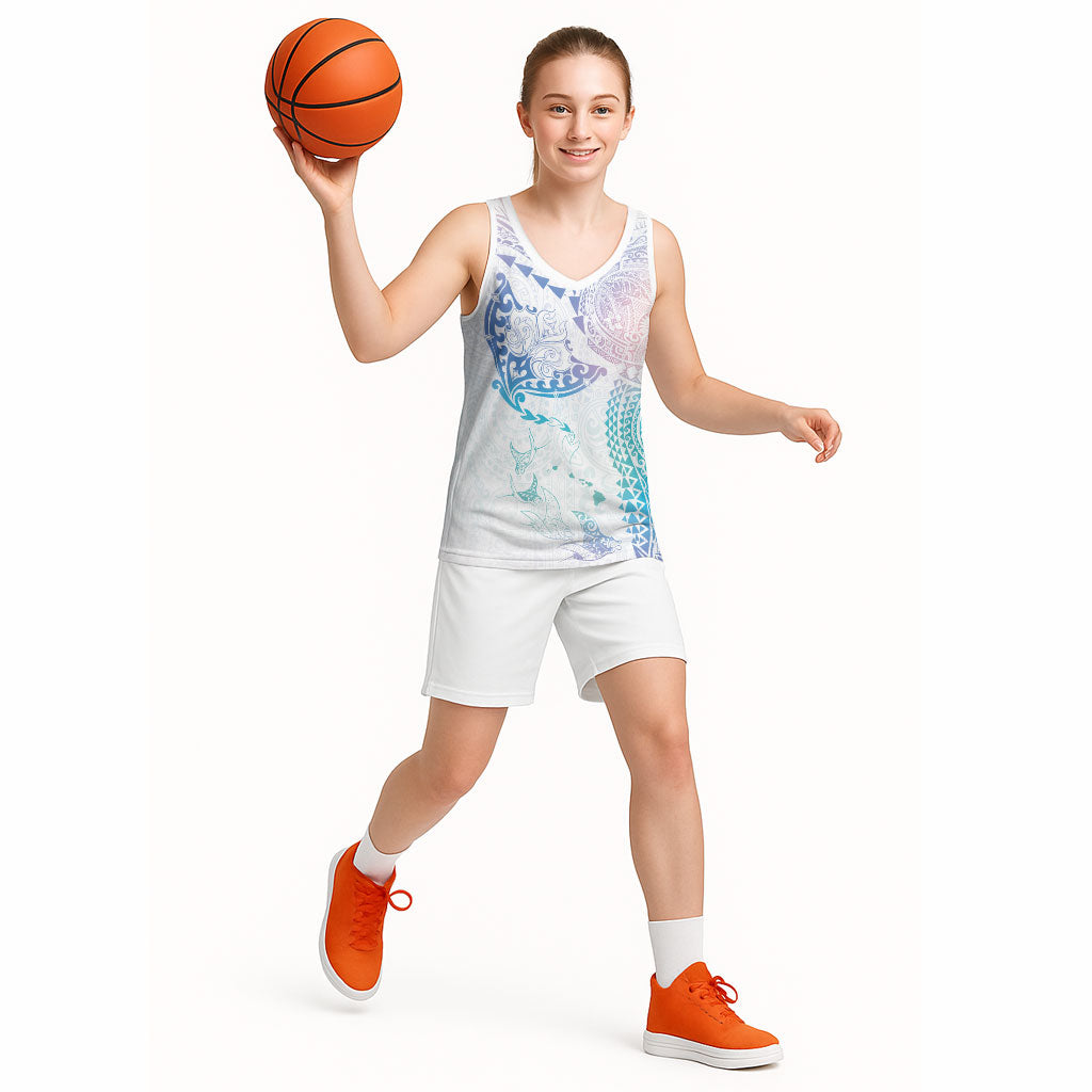 Hawaiian Manta Ray Tribal Basketball Jersey Polynesian Art Motifs Sweet Pastel LT03 - Polynesian Pride