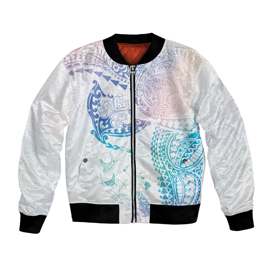 Hawaiian Manta Ray Tribal Bomber Jacket Polynesian Art Motifs Sweet Pastel LT03 Unisex Multicolor - Polynesian Pride