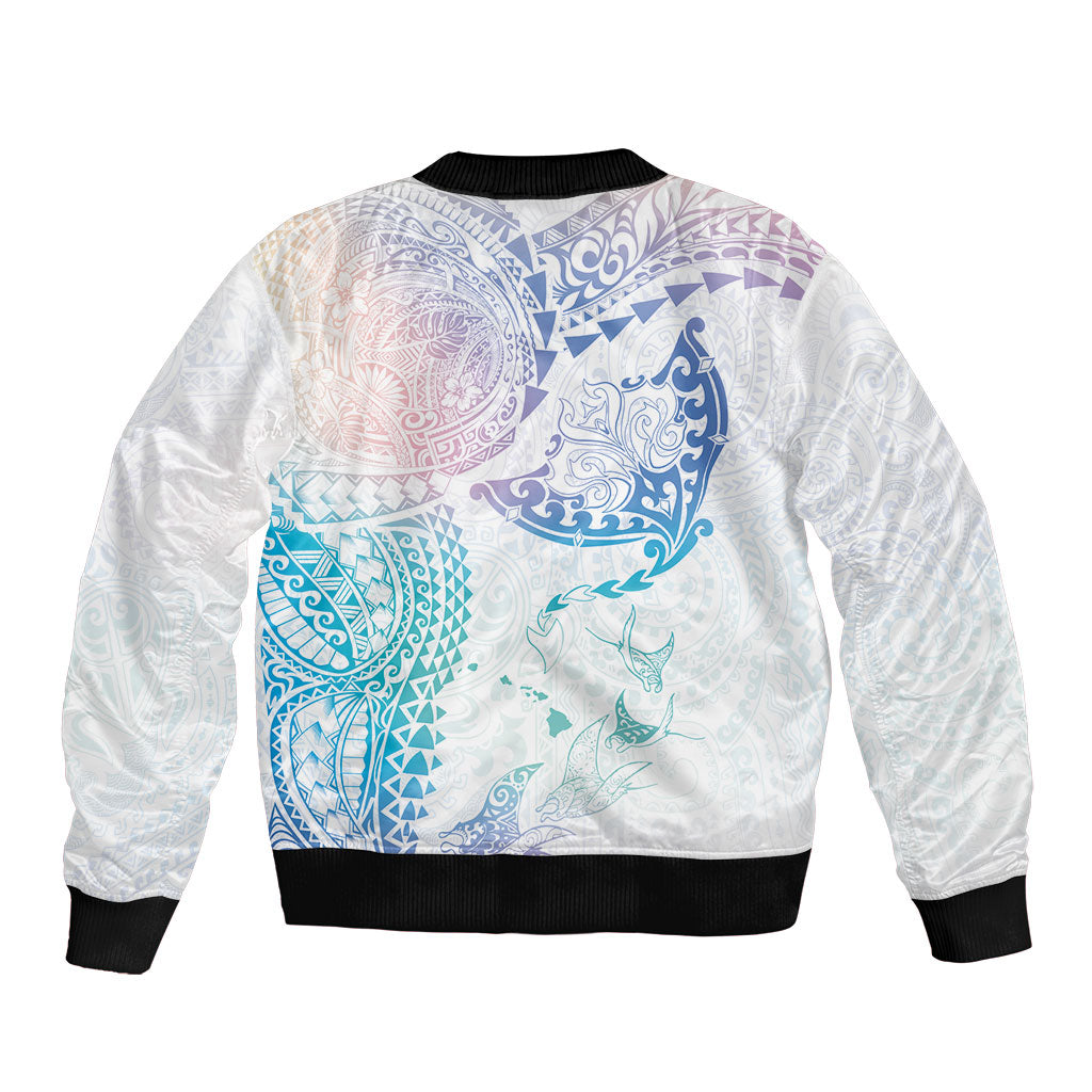 Hawaiian Manta Ray Tribal Bomber Jacket Polynesian Art Motifs Sweet Pastel LT03 - Polynesian Pride
