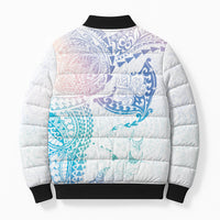 Hawaiian Manta Ray Tribal Bomber Puffer Jacket Polynesian Art Motifs Sweet Pastel