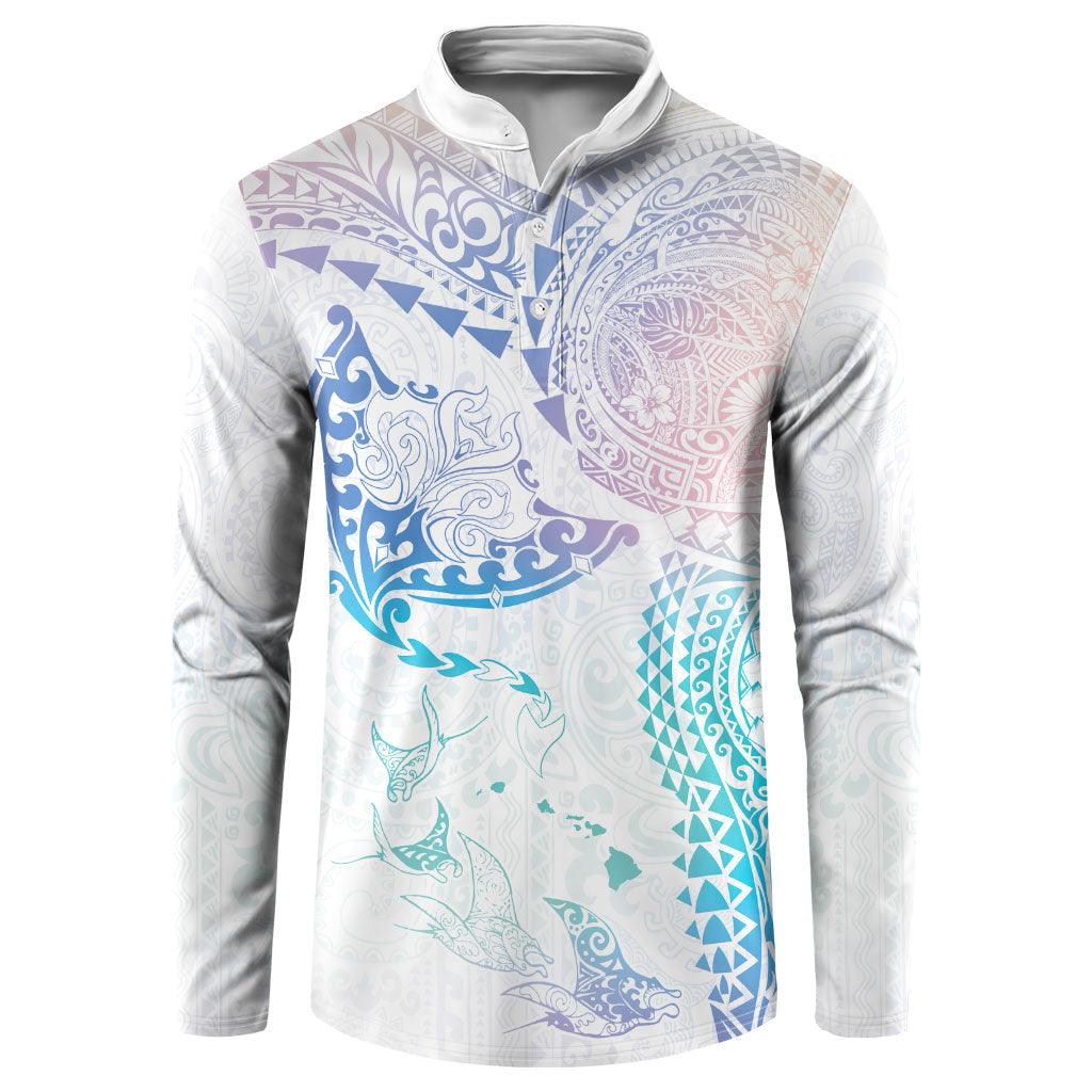 Hawaiian Manta Ray Tribal Button Sweatshirt Polynesian Art Motifs Sweet Pastel