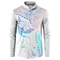 Hawaiian Manta Ray Tribal Button Sweatshirt Polynesian Art Motifs Sweet Pastel
