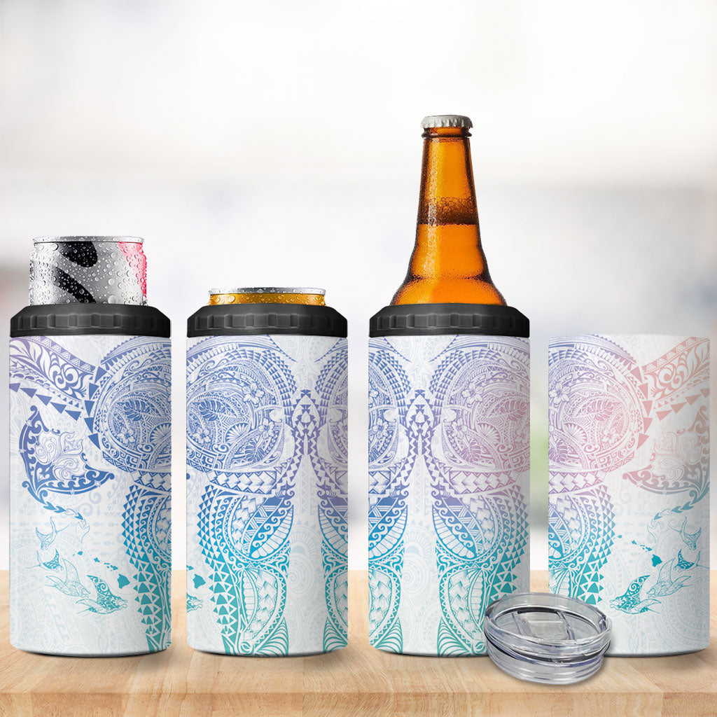 Hawaiian Manta Ray Tribal 4 in 1 Can Cooler Tumbler Polynesian Art Motifs Sweet Pastel LT03 - Polynesian Pride