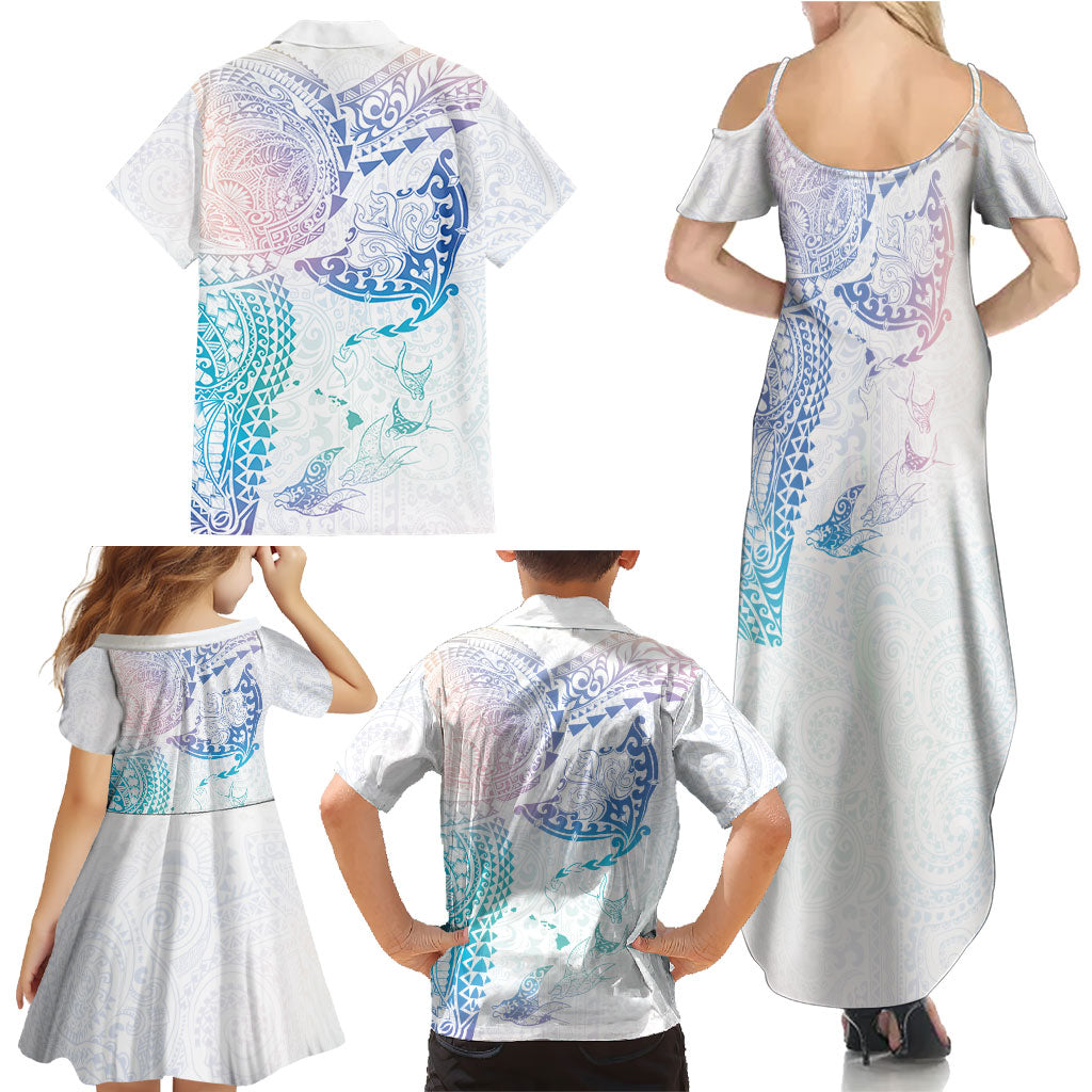 Hawaiian Manta Ray Tribal Family Matching Summer Maxi Dress and Hawaiian Shirt Polynesian Art Motifs Sweet Pastel LT03 - Polynesian Pride