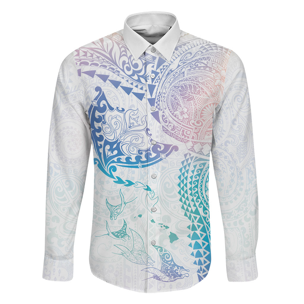 Hawaiian Manta Ray Tribal Family Matching Tank Maxi Dress and Hawaiian Shirt Polynesian Art Motifs Sweet Pastel LT03 Dad's Shirt - Long Sleeve Multicolor - Polynesian Pride