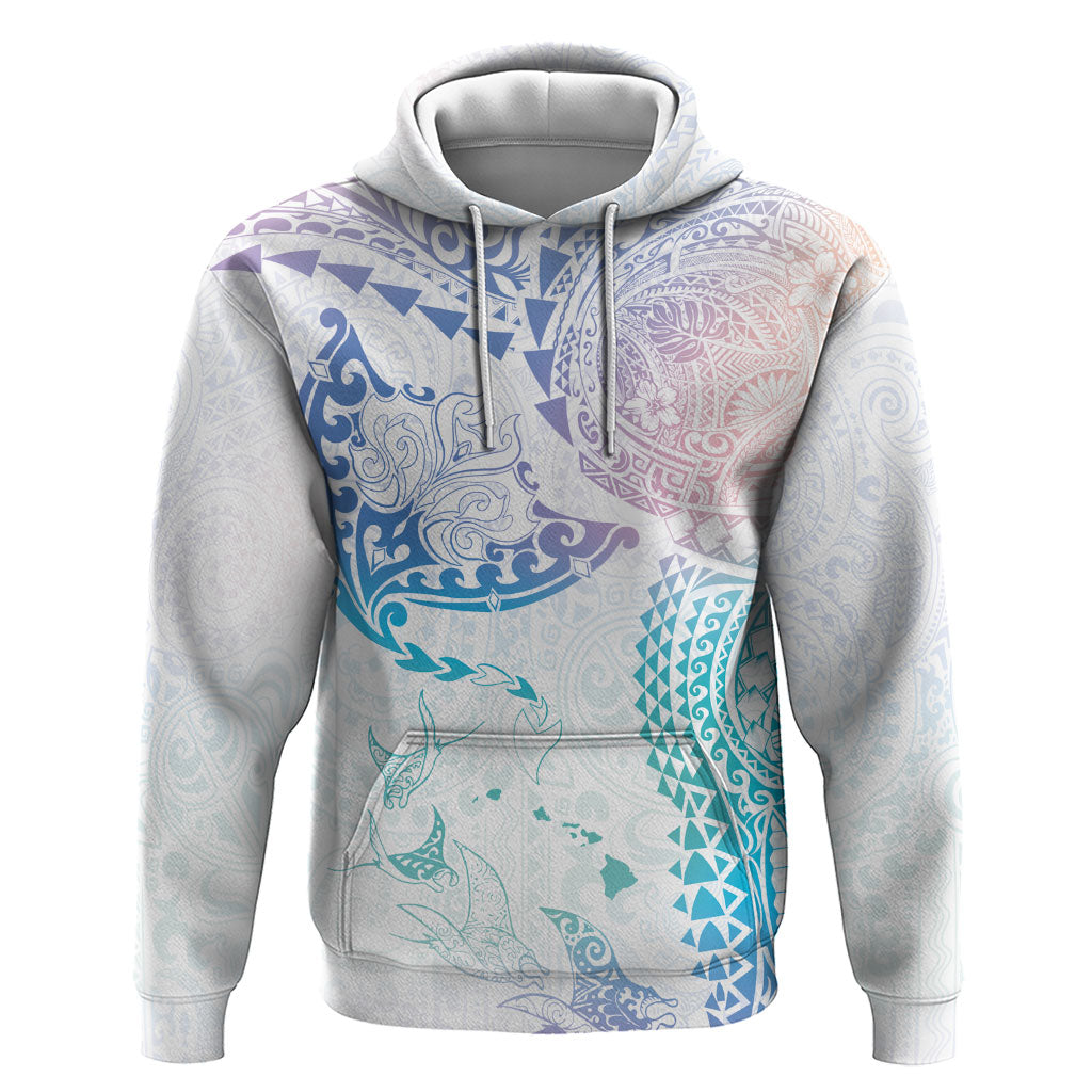 Hawaiian Manta Ray Tribal Hoodie Polynesian Art Motifs Sweet Pastel LT03 Pullover Hoodie Multicolor - Polynesian Pride