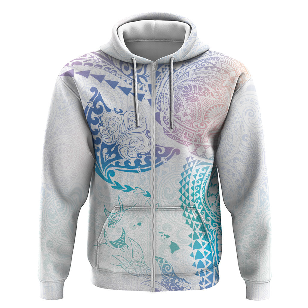 Hawaiian Manta Ray Tribal Hoodie Polynesian Art Motifs Sweet Pastel LT03 Zip Hoodie Multicolor - Polynesian Pride