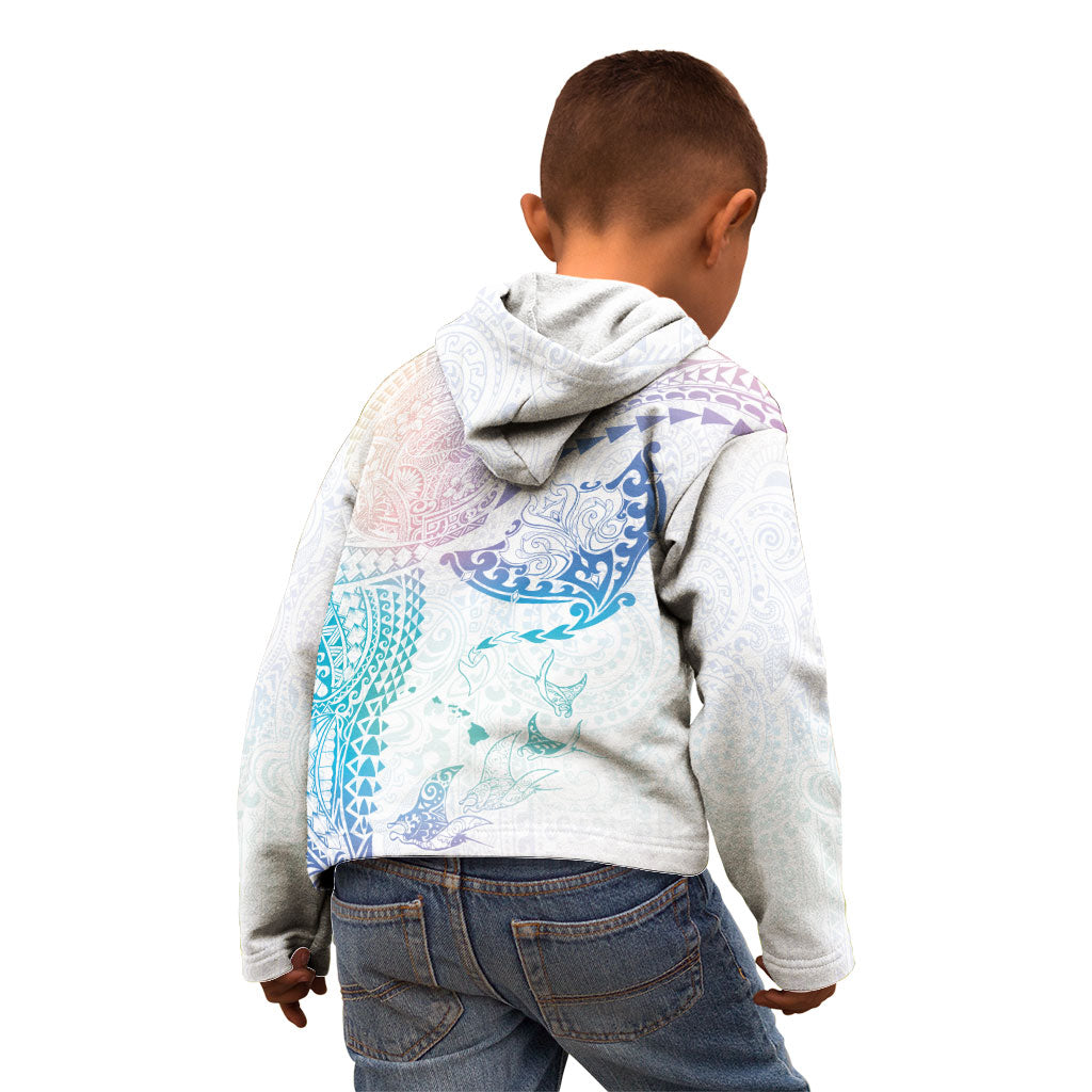 Hawaiian Manta Ray Tribal Kid Hoodie Polynesian Art Motifs Sweet Pastel LT03 - Polynesian Pride
