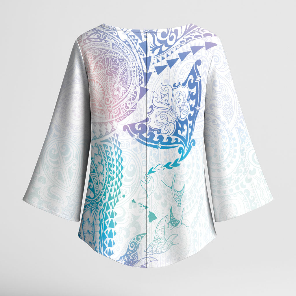 Hawaiian Manta Ray Tribal Kimono Sleeve Blouse Polynesian Art Motifs Sweet Pastel LT03 - Polynesian Pride