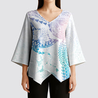 Hawaiian Manta Ray Tribal Kimono Sleeve Blouse Polynesian Art Motifs Sweet Pastel LT03 - Polynesian Pride
