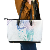 Hawaiian Manta Ray Tribal Leather Tote Bag Polynesian Art Motifs Sweet Pastel LT03 - Polynesian Pride