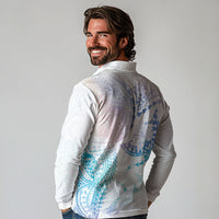 Hawaiian Manta Ray Tribal Long Sleeve Polo Shirt Polynesian Art Motifs Sweet Pastel LT03 - Polynesian Pride