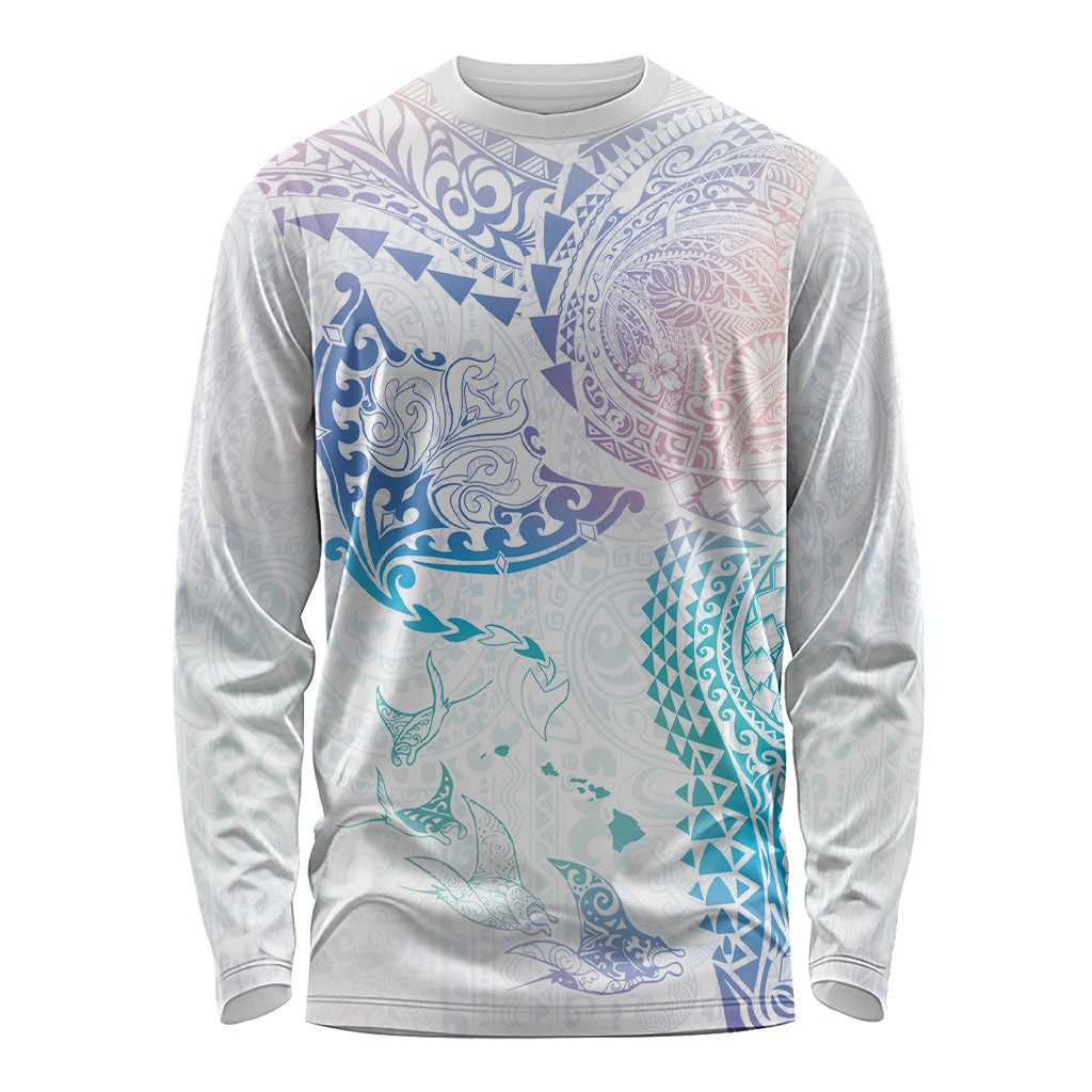 Hawaiian Manta Ray Tribal Long Sleeve Shirt Polynesian Art Motifs Sweet Pastel
