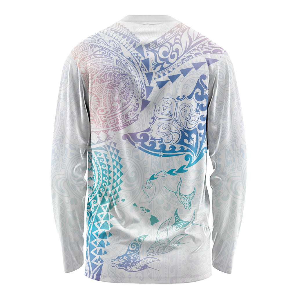 Hawaiian Manta Ray Tribal Long Sleeve Shirt Polynesian Art Motifs Sweet Pastel LT03 - Polynesian Pride
