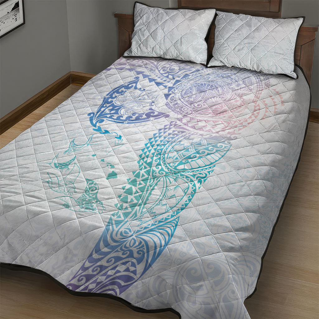 Hawaiian Manta Ray Tribal Quilt Bed Set Polynesian Art Motifs Sweet Pastel