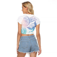 Hawaiian Manta Ray Tribal Raglan Cropped T Shirt Polynesian Art Motifs Sweet Pastel LT03 - Polynesian Pride