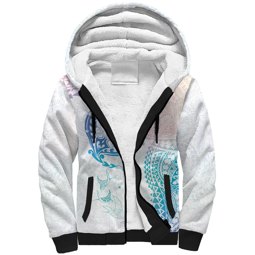 Hawaiian Manta Ray Tribal Sherpa Hoodie Polynesian Art Motifs Sweet Pastel LT03 Unisex Multicolor - Polynesian Pride