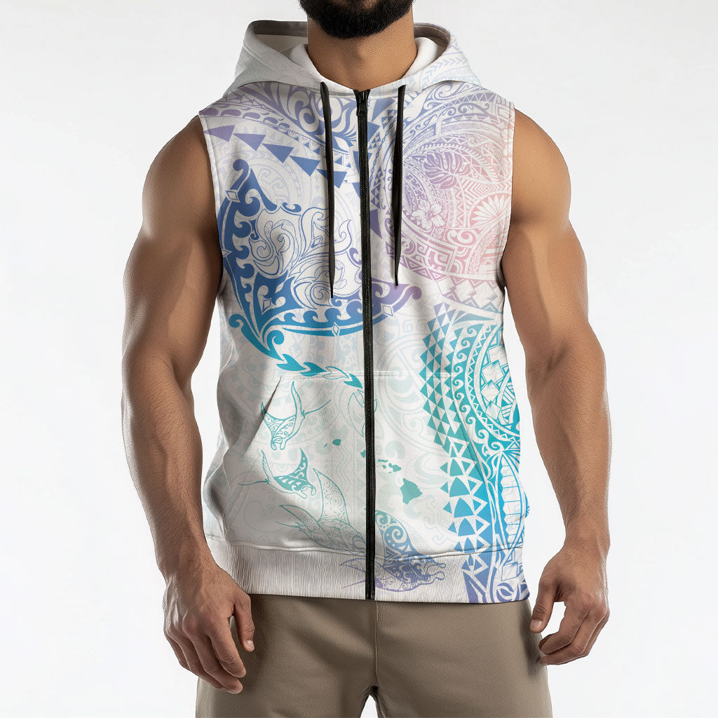 Hawaiian Manta Ray Tribal Sleeveless Zip Hoodie Polynesian Art Motifs Sweet Pastel LT03 - Polynesian Pride