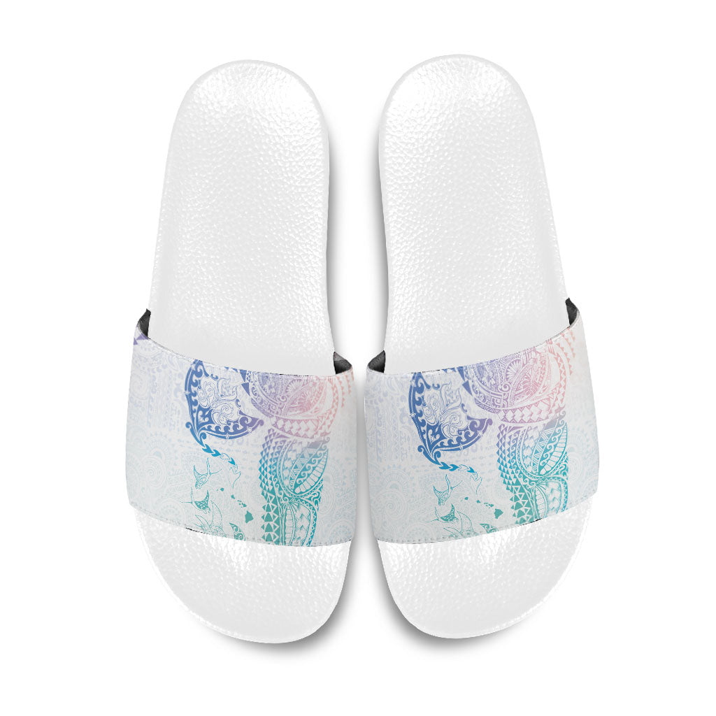 Hawaiian Manta Ray Tribal Slide Sandals Polynesian Art Motifs Sweet Pastel