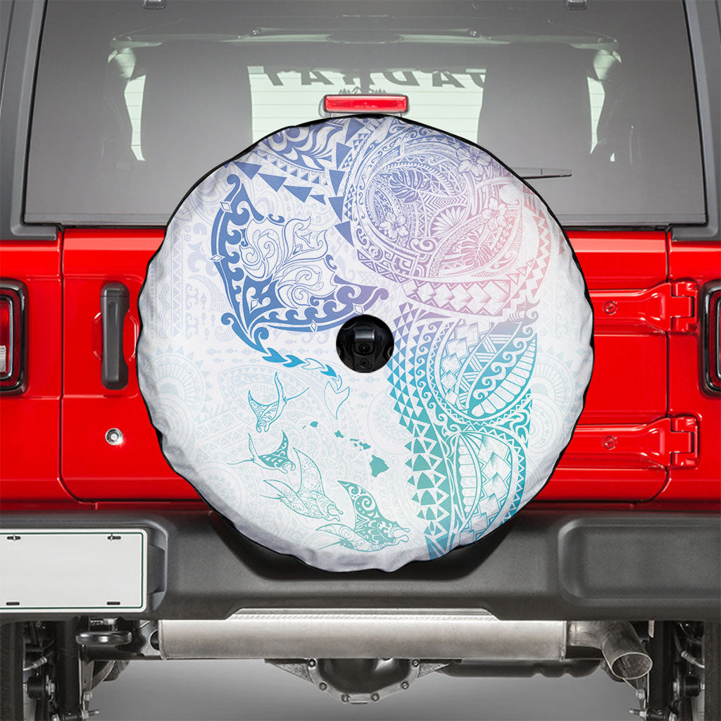 Hawaiian Manta Ray Tribal Spare Tire Cover Polynesian Art Motifs Sweet Pastel LT03 - Polynesian Pride