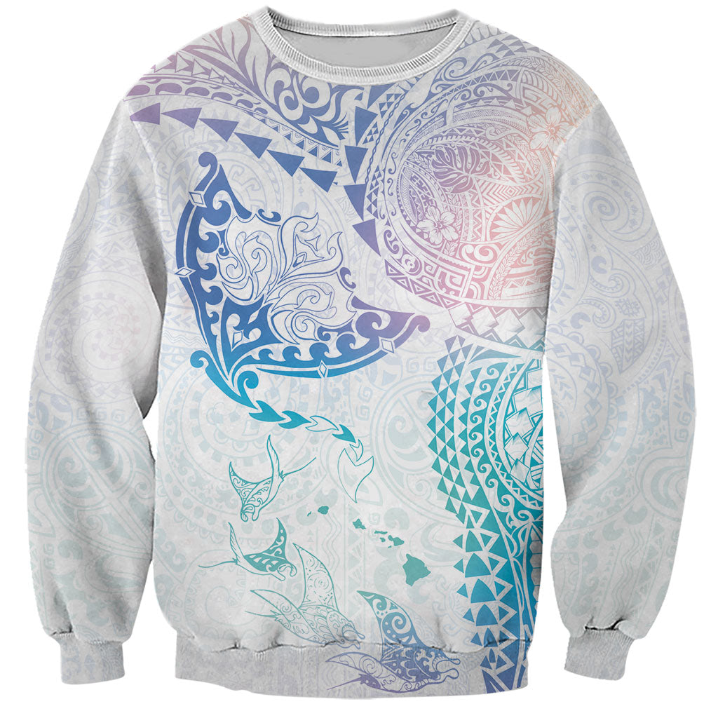 Hawaiian Manta Ray Tribal Sweatshirt Polynesian Art Motifs Sweet Pastel