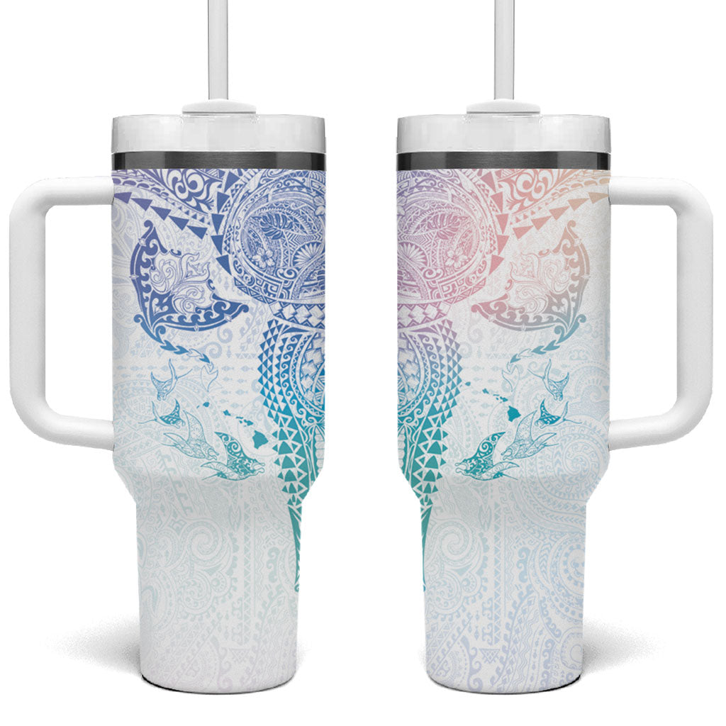 Hawaiian Manta Ray Tribal Tumbler With Handle Polynesian Art Motifs Sweet Pastel