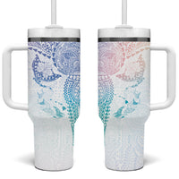Hawaiian Manta Ray Tribal Tumbler With Handle Polynesian Art Motifs Sweet Pastel LT03 One Size: 40 oz Multicolor - Polynesian Pride