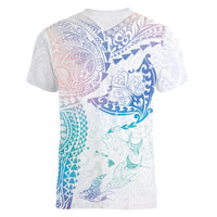 Hawaiian Manta Ray Tribal Women V-Neck T-Shirt Polynesian Art Motifs Sweet Pastel LT03 - Polynesian Pride