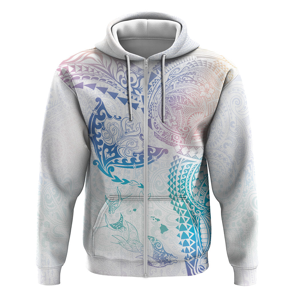 Hawaiian Manta Ray Tribal Zip Hoodie Polynesian Art Motifs Sweet Pastel LT03 Zip Hoodie Multicolor - Polynesian Pride