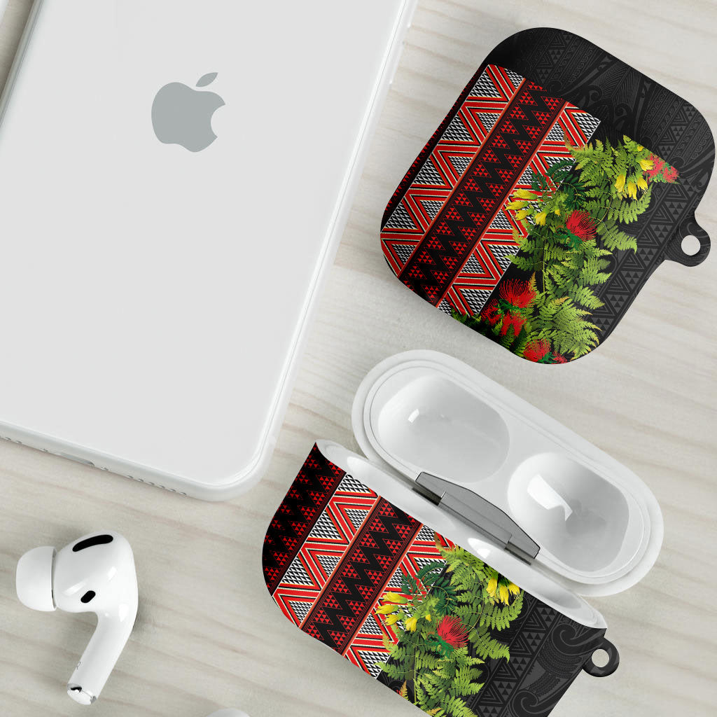 Maori Tukutuku AirPods Case with Ferns Pohutukawa and Kowhai Tribal Moko Patterns LT03 - Polynesian Pride