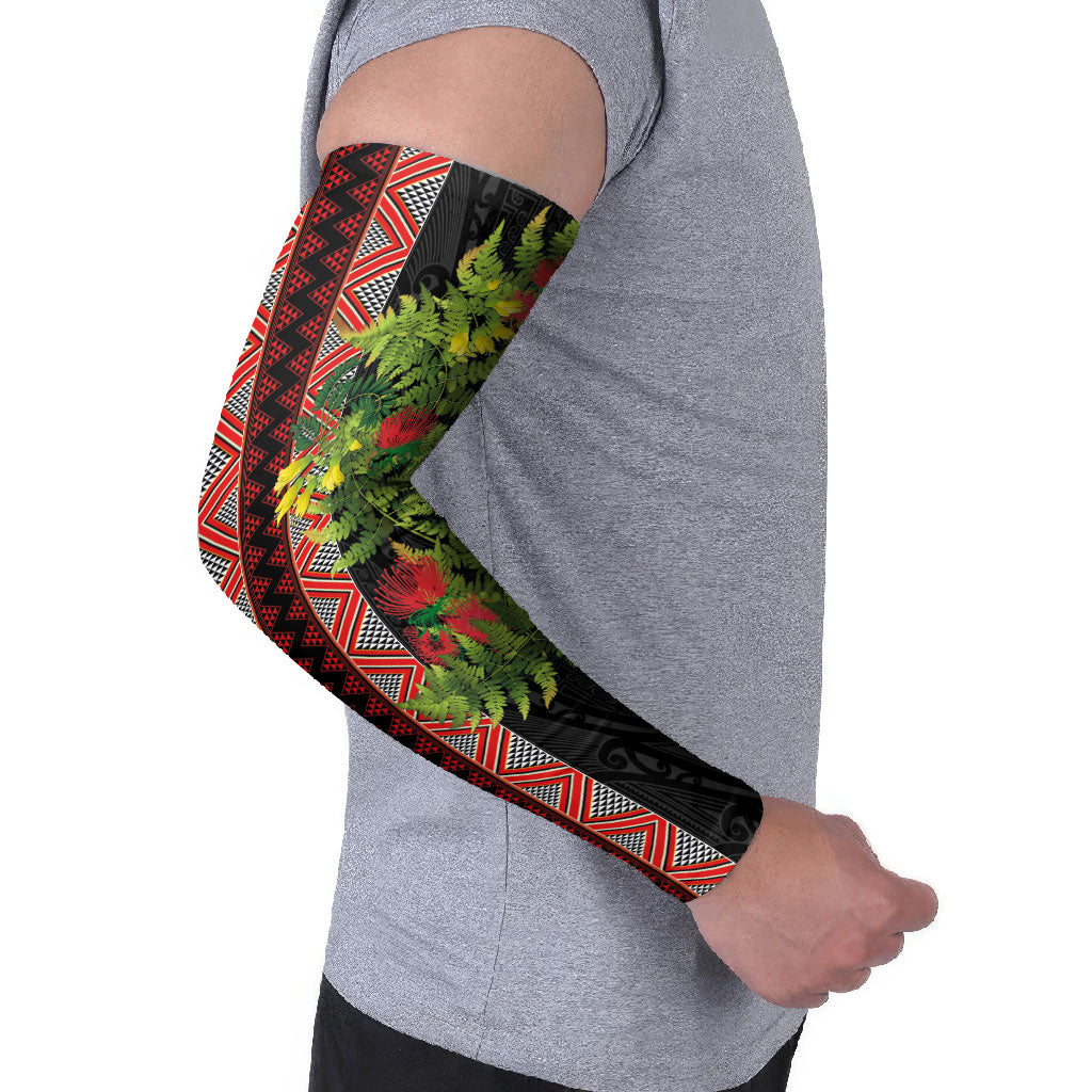 Maori Tukutuku Arm Sleeves with Ferns Pohutukawa and Kowhai Tribal Moko Patterns LT03 - Polynesian Pride