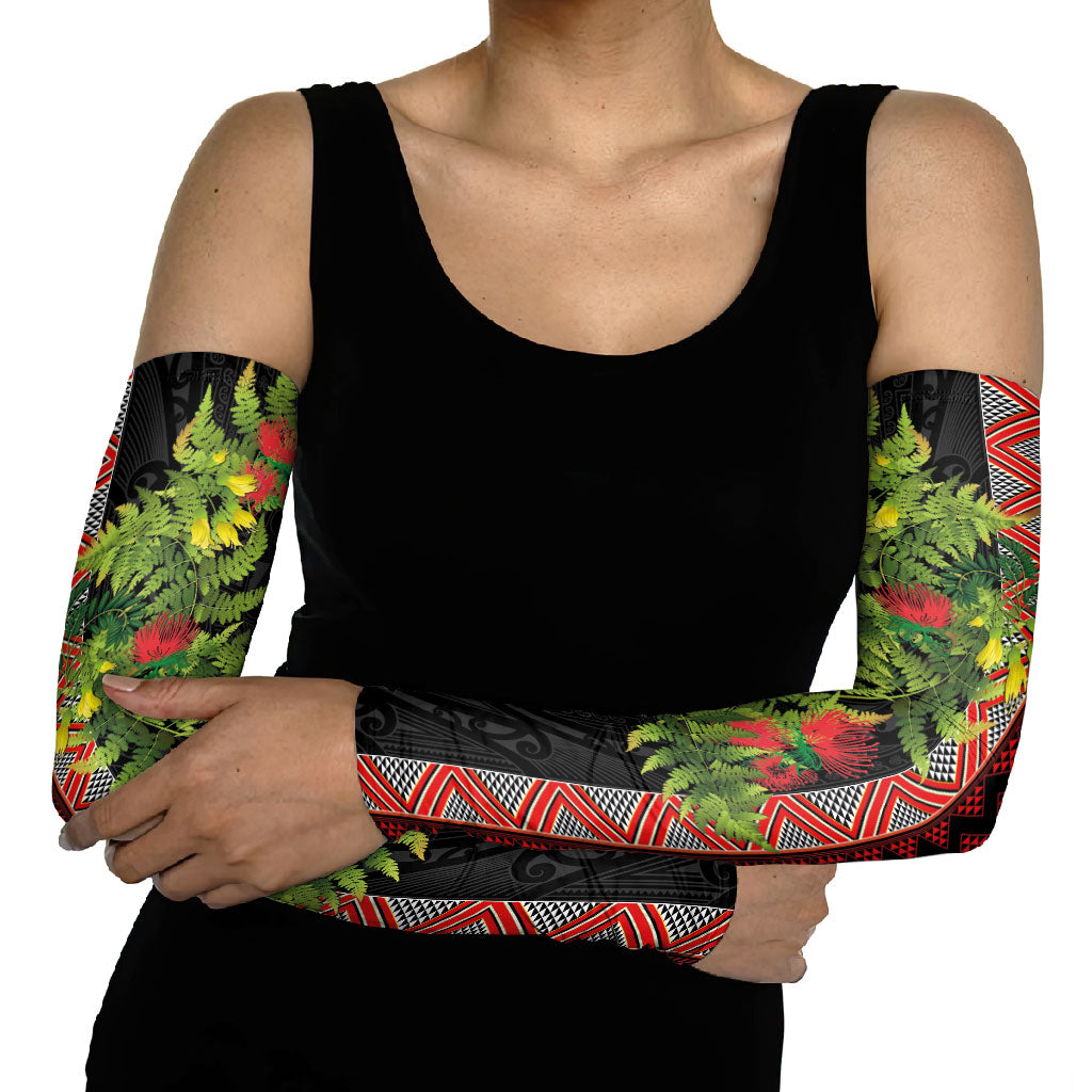 Maori Tukutuku Arm Sleeves with Ferns Pohutukawa and Kowhai Tribal Moko Patterns LT03 - Polynesian Pride