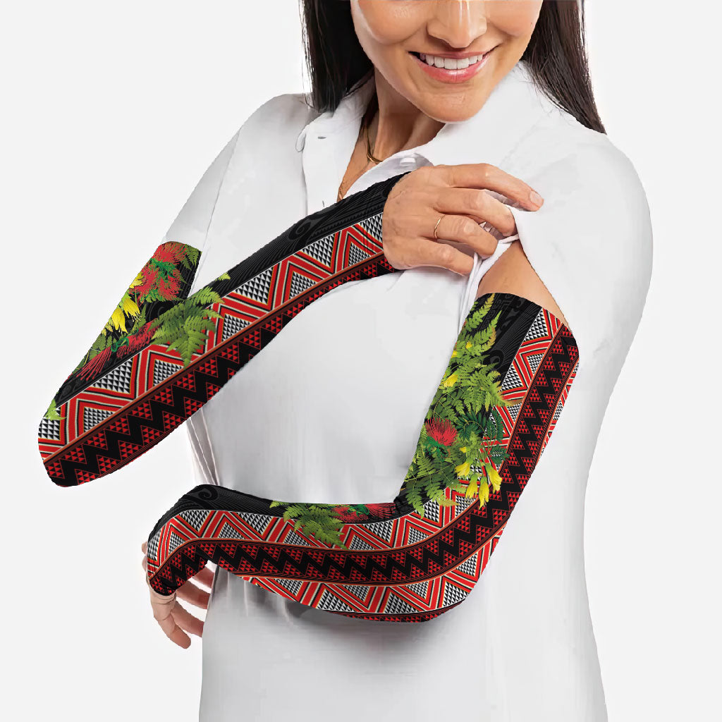 Maori Tukutuku Arm Sleeves with Ferns Pohutukawa and Kowhai Tribal Moko Patterns LT03 - Polynesian Pride