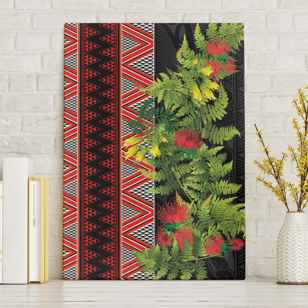 Maori Tukutuku Canvas Wall Art with Ferns Pohutukawa and Kowhai Tribal Moko Patterns LT03 Without Frame Multicolor - Polynesian Pride
