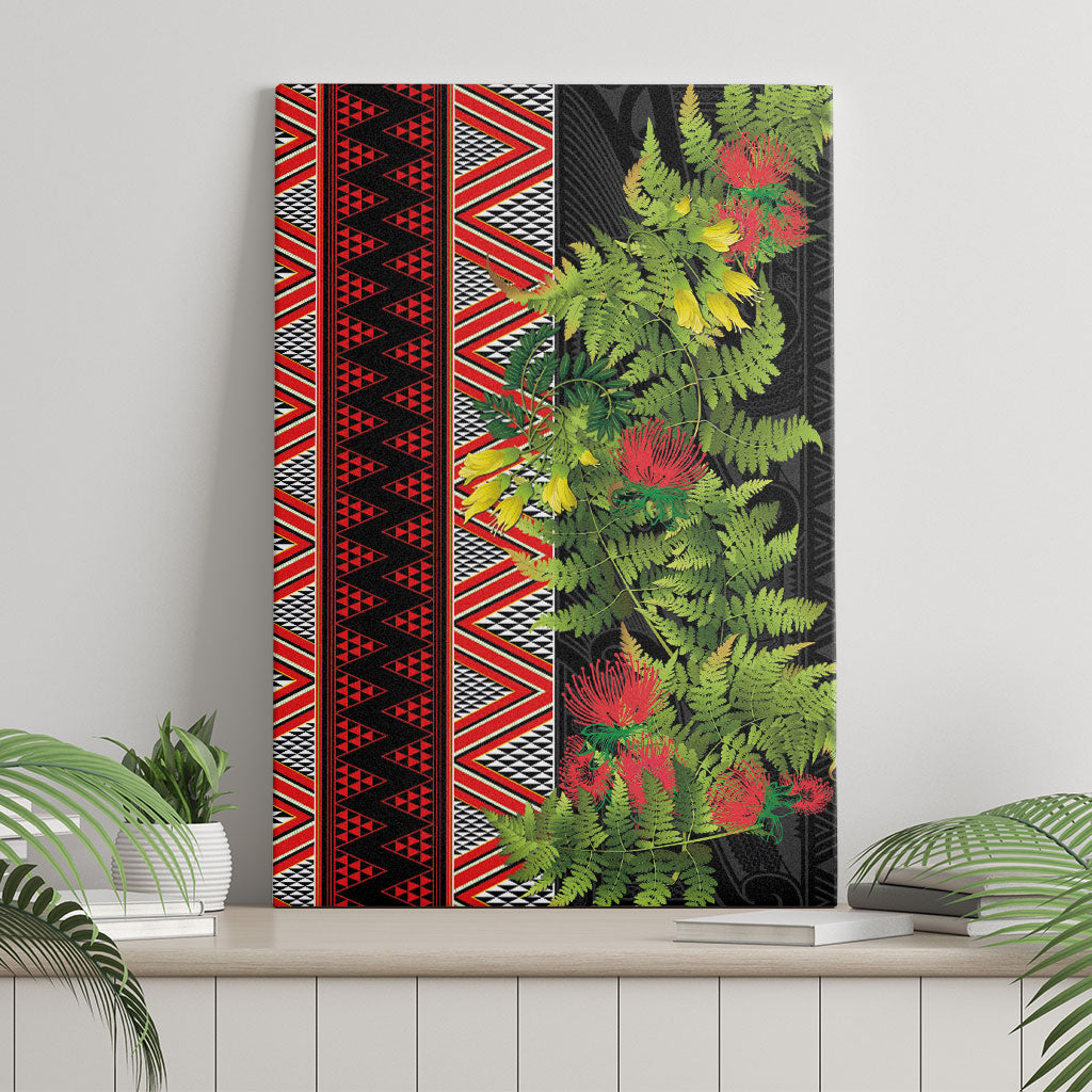 Maori Tukutuku Canvas Wall Art with Ferns Pohutukawa and Kowhai Tribal Moko Patterns LT03 - Polynesian Pride