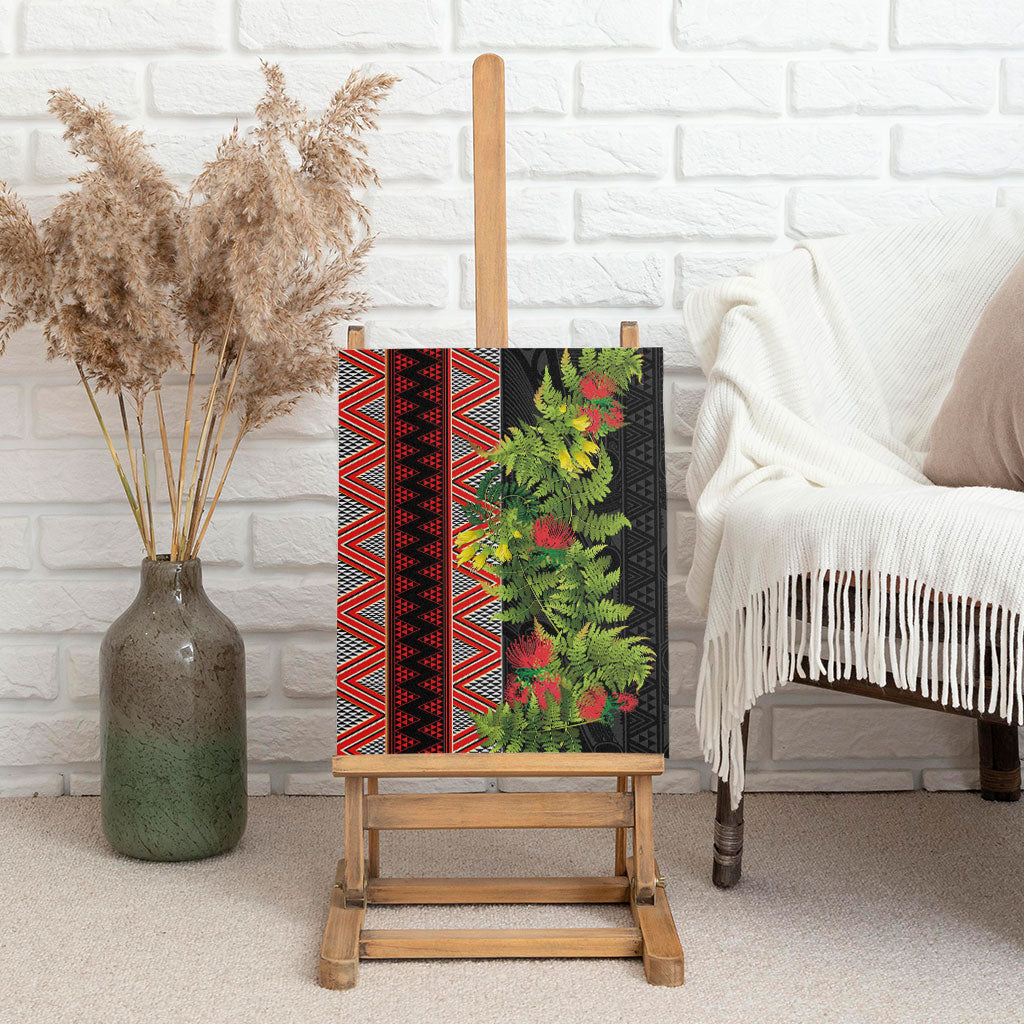 Maori Tukutuku Canvas Wall Art with Ferns Pohutukawa and Kowhai Tribal Moko Patterns LT03 - Polynesian Pride