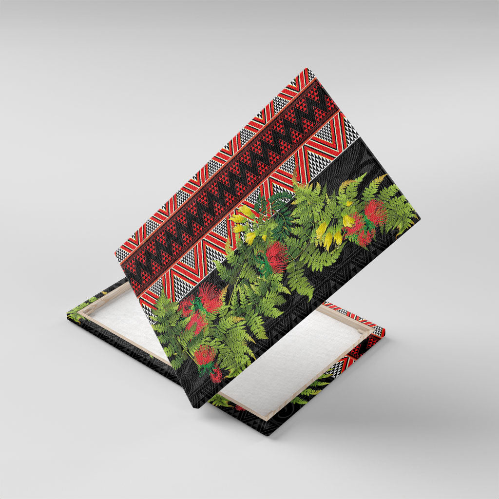 Maori Tukutuku Canvas Wall Art with Ferns Pohutukawa and Kowhai Tribal Moko Patterns LT03 With Frame Multicolor - Polynesian Pride