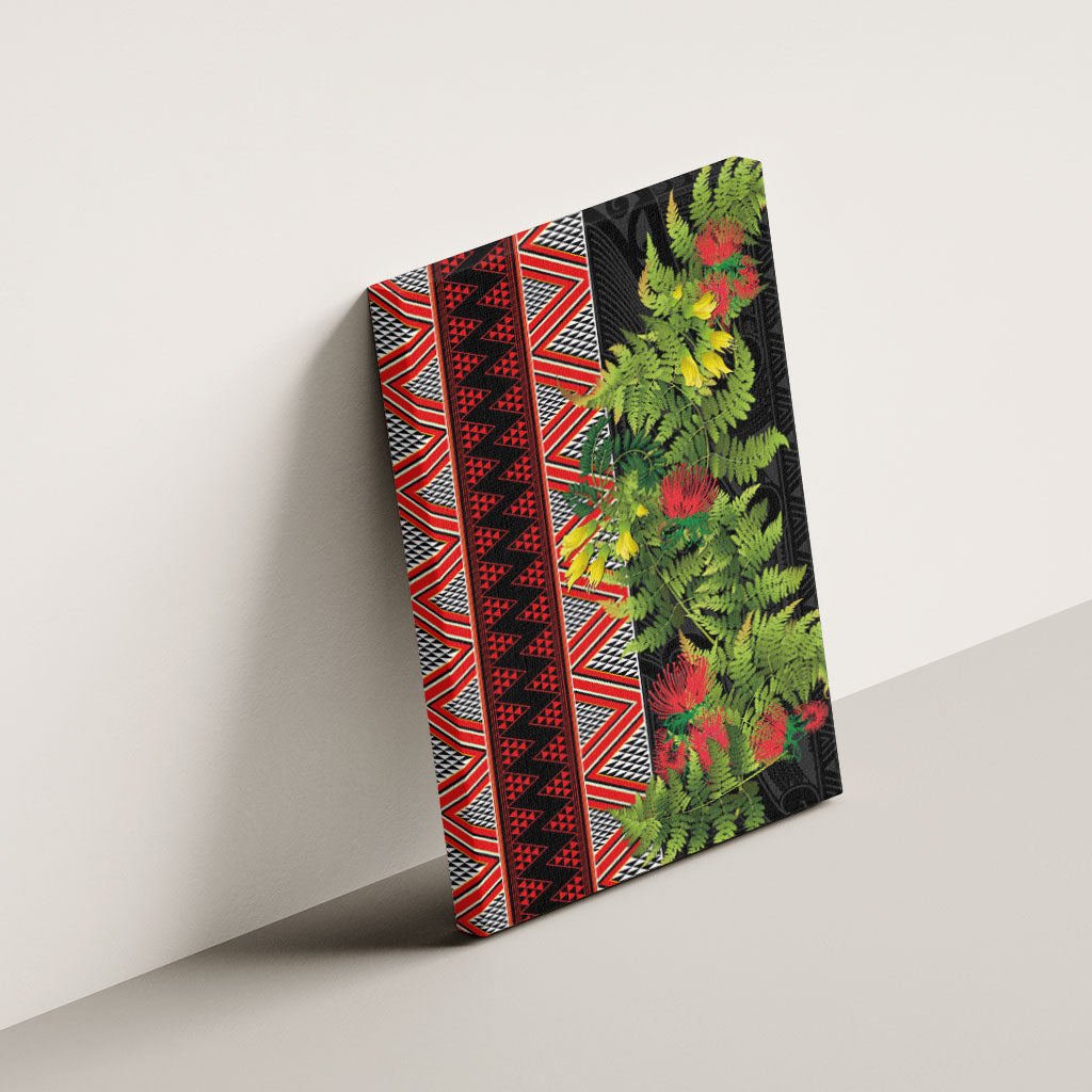 Maori Tukutuku Canvas Wall Art with Ferns Pohutukawa and Kowhai Tribal Moko Patterns LT03 - Polynesian Pride