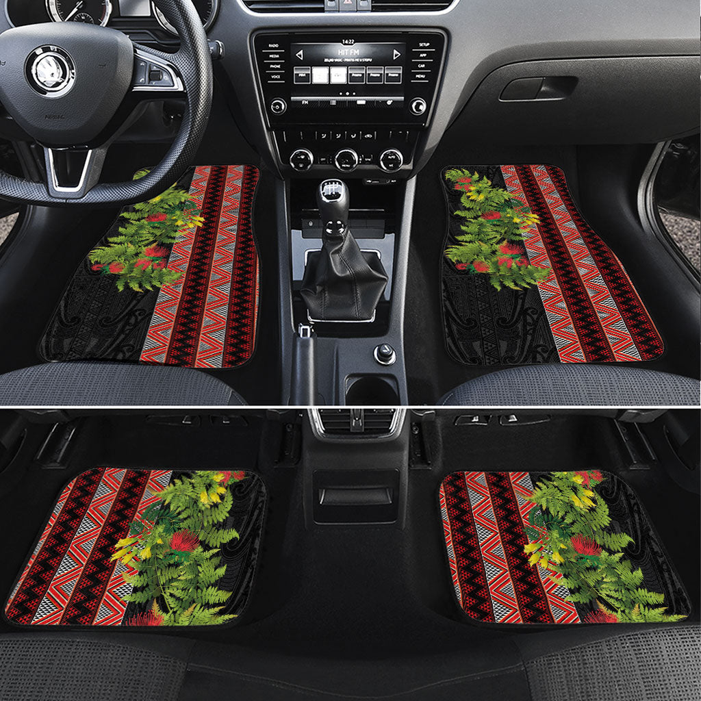 Maori Tukutuku Car Mats with Ferns Pohutukawa and Kowhai Tribal Moko Patterns LT03 Set 4pcs Multicolor - Polynesian Pride