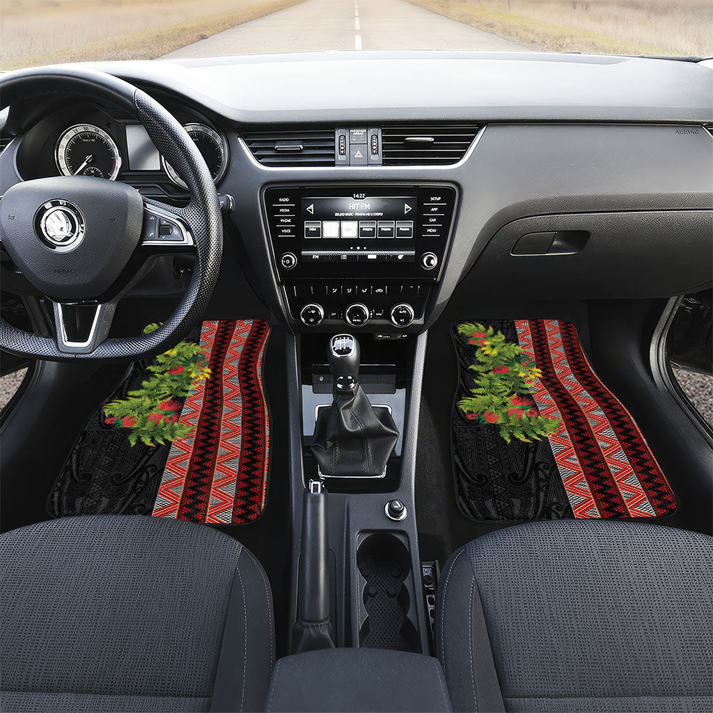 Maori Tukutuku Car Mats with Ferns Pohutukawa and Kowhai Tribal Moko Patterns LT03 Set 2pcs - Front Multicolor - Polynesian Pride