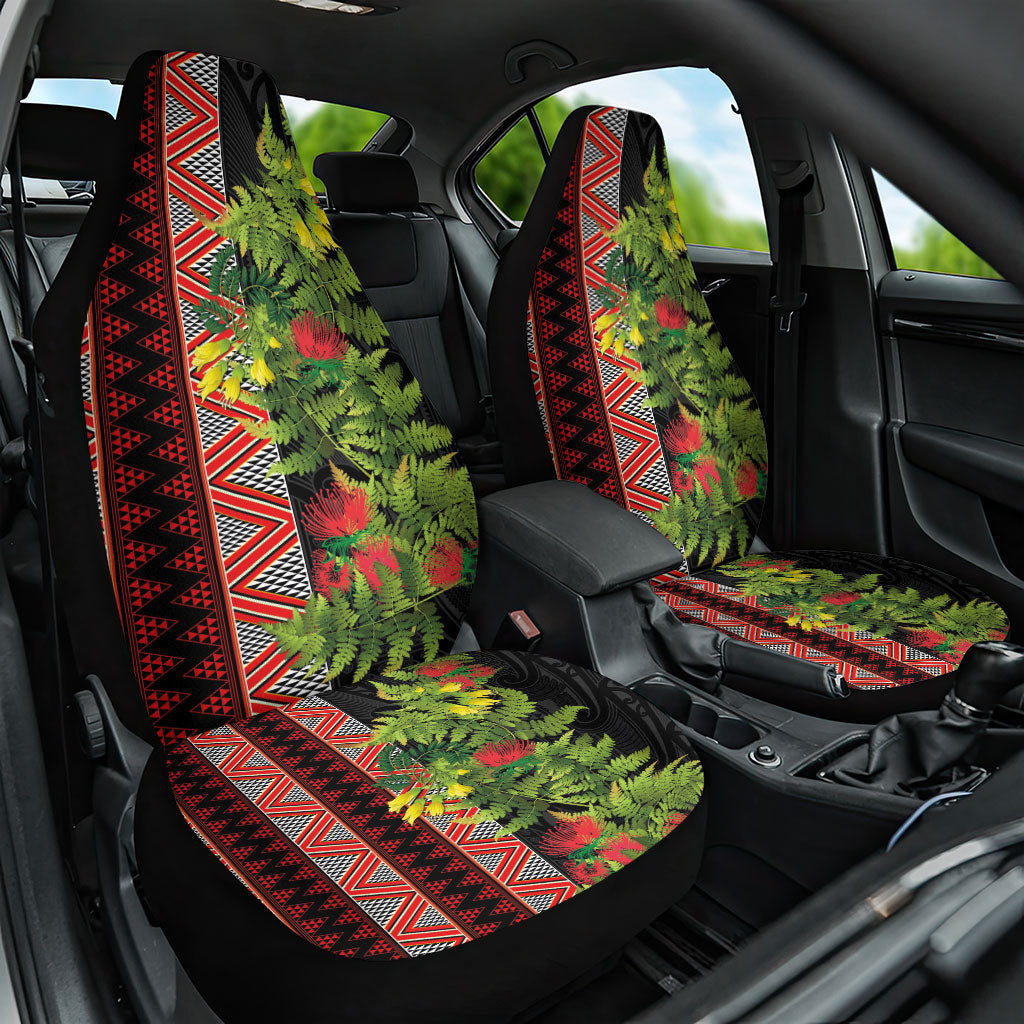 Maori Tukutuku Car Seat Cover with Ferns Pohutukawa and Kowhai Tribal Moko Patterns LT03 One Size Multicolor - Polynesian Pride