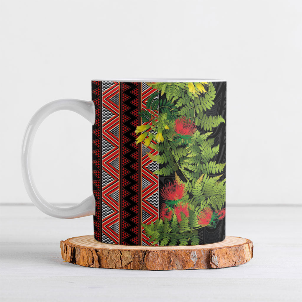 Maori Tukutuku Ceramic Mug with Ferns Pohutukawa and Kowhai Tribal Moko Patterns LT03 Multicolor - Polynesian Pride