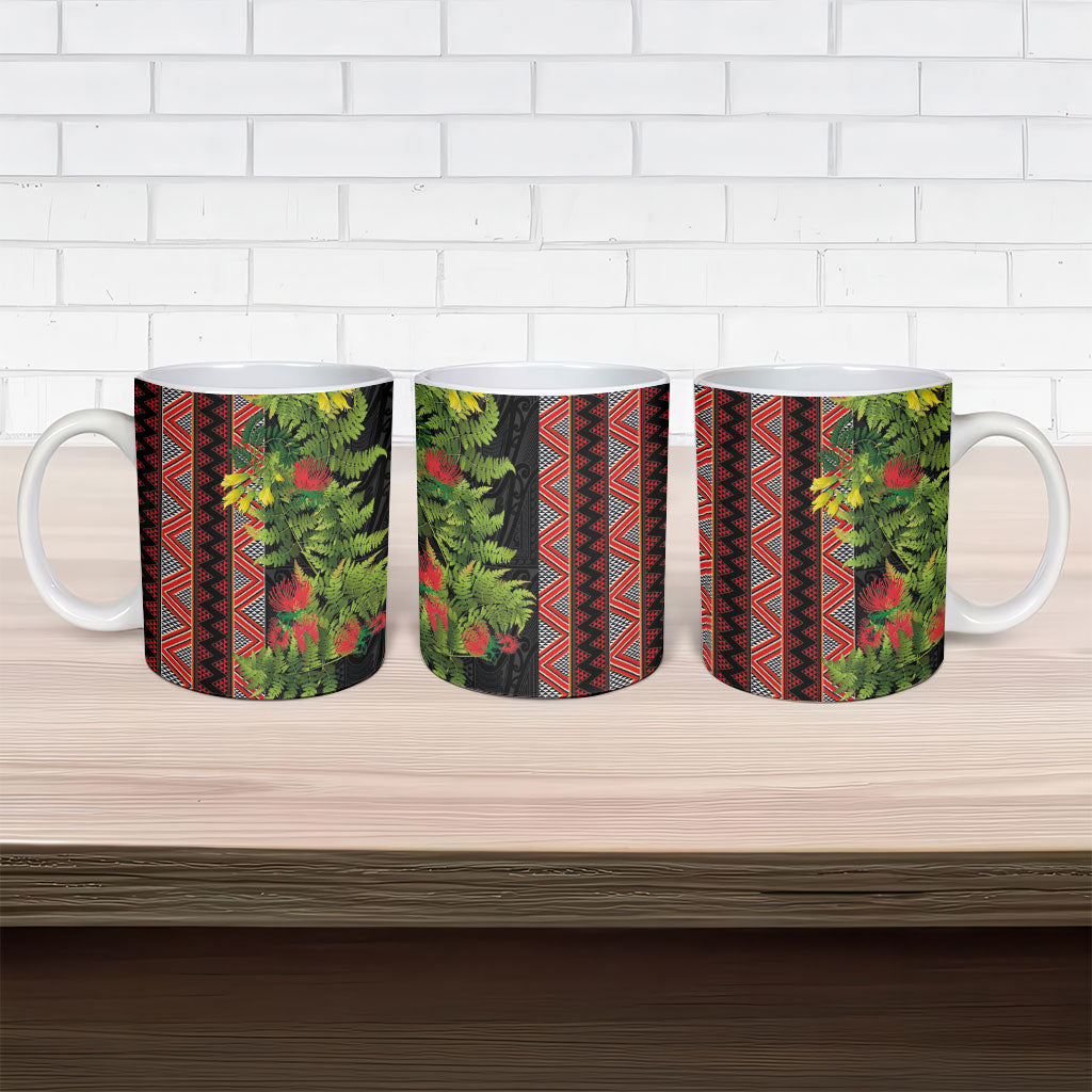 Maori Tukutuku Ceramic Mug with Ferns Pohutukawa and Kowhai Tribal Moko Patterns LT03 - Polynesian Pride