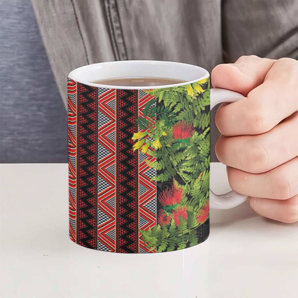 Maori Tukutuku Ceramic Mug with Ferns Pohutukawa and Kowhai Tribal Moko Patterns LT03 - Polynesian Pride