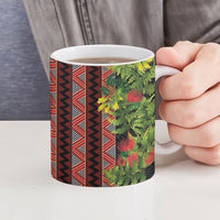 Maori Tukutuku Ceramic Mug with Ferns Pohutukawa and Kowhai Tribal Moko Patterns LT03 - Polynesian Pride