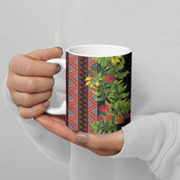 Maori Tukutuku Ceramic Mug with Ferns Pohutukawa and Kowhai Tribal Moko Patterns LT03 - Polynesian Pride