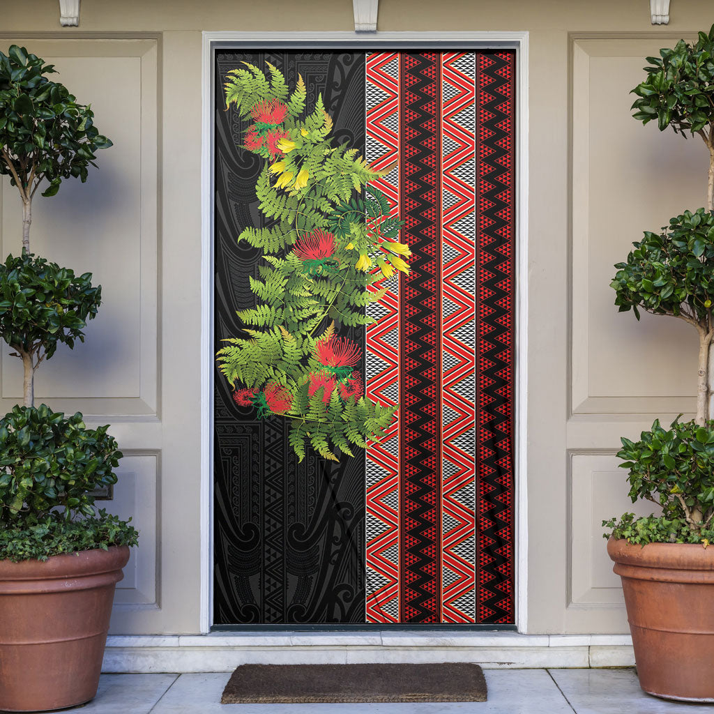 Maori Tukutuku Door Cover with Ferns Pohutukawa and Kowhai Tribal Moko Patterns LT03 Multicolor - Polynesian Pride