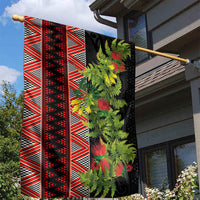 Maori Tukutuku Garden Flag with Ferns Pohutukawa and Kowhai Tribal Moko Patterns LT03 - Polynesian Pride