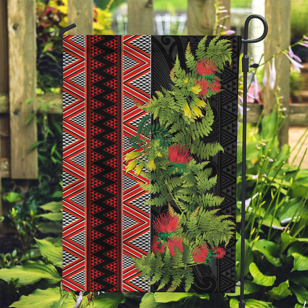 Maori Tukutuku Garden Flag with Ferns Pohutukawa and Kowhai Tribal Moko Patterns LT03 Garden Flag Multicolor - Polynesian Pride